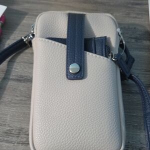 Kim Rogers Cream Mini Crossbody with Navy Trim